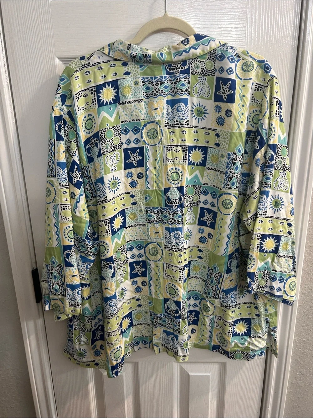 Vintage Napa valley 3/4 Sleeve Buton Up Shirt Geometric Designs Sz 3X costal
